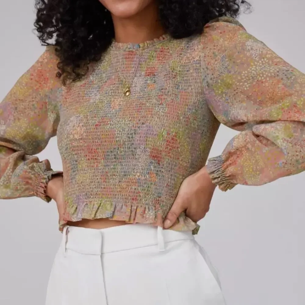 Aritzia Wilfred Tempest Blouse Size 2XS Gray Taupe Multi